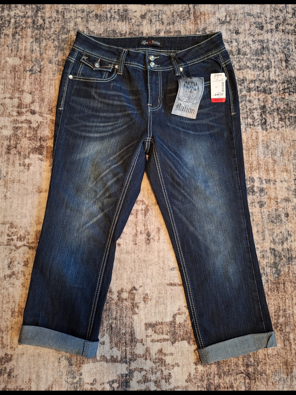 Love Nation Women's Indigo Rolled-Cuff Capri Jeans. Sz 12